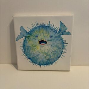 Puffer Fish Funky Small 8X8 Wall Art Fine Quality Print Signed Coastal Decor